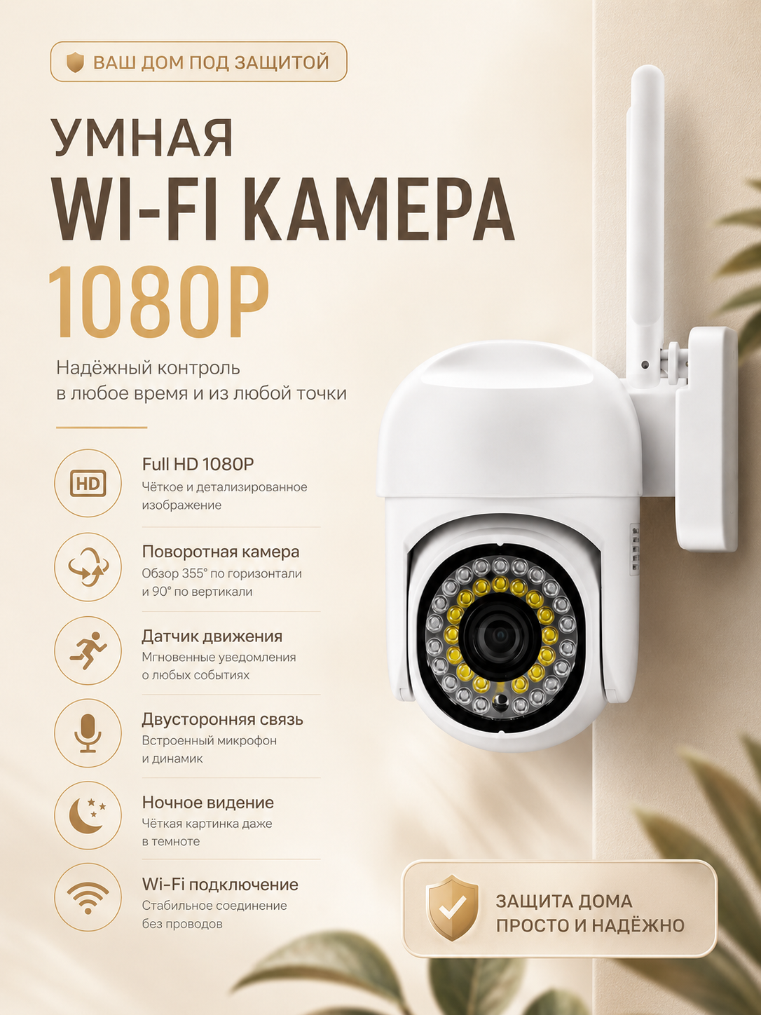 Уличная Wi‑Fi камера видеонаблюдения, Full HD, PTZ, ночное видение, двусторонняя связь, YooSee