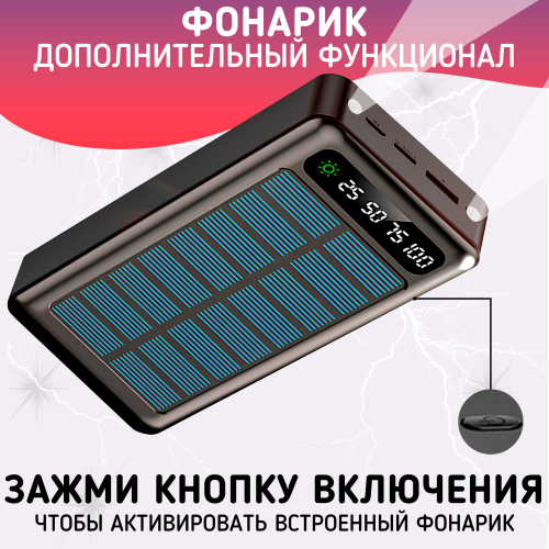 Повербанк 50000mAh, внешний аккумулятор на солнечной батареи для iPhone и Android, Power Bank 4 провода, Черный фото 6