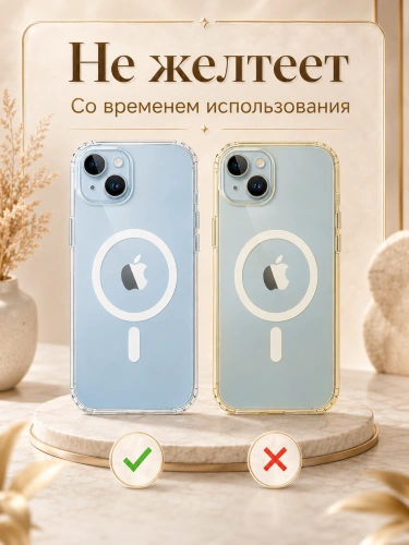 Чехол для iPhone 15 Plus с поддержкой MagSafe, противоударный, прозрачный фото 8 Чехол для iPhone 15 Plus с поддержкой MagSafe, противоударный, прозрачный фото 8