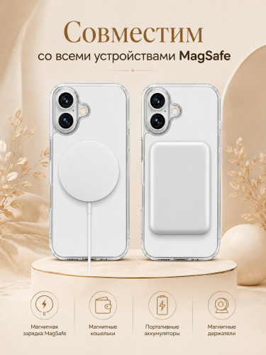 Защитный чехол для iPhone 16 Plus с поддержкой Магсейф, противоударный, прозрачный фото 3