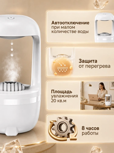 Увлажнитель воздуха ультразвуковой Антигравитационная капля с подсветкой, 500 мл, белый фото 2 Увлажнитель воздуха ультразвуковой Антигравитационная капля с подсветкой, 500 мл, белый фото 2