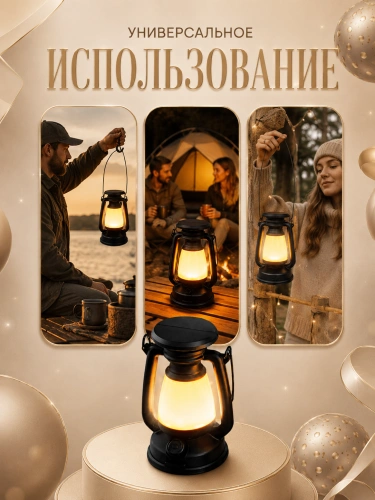 Лампа кемпинговая аккумуляторная ретро с солнечной панелью и Power Bank фото 3