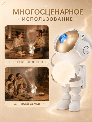 Ночник проектор звездного неба Космонавт (Астронавт), Пульт управления в комплекте, Белый фото 7 Ночник проектор звездного неба Космонавт (Астронавт), Пульт управления в комплекте, Белый фото 7
