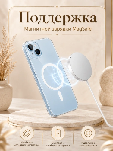 Чехол для iPhone 15 Plus с поддержкой MagSafe, противоударный, прозрачный фото 2 Чехол для iPhone 15 Plus с поддержкой MagSafe, противоударный, прозрачный фото 2