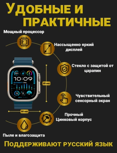 Смарт часы HK9 Ultra 2, Умные часы PREMIUM Series Smart Watch AMOLED наручные мужские и женские, iOS, Android, СhatGPT, Bluetooth Звонки, 2 ремешка, Темно синий фото 2