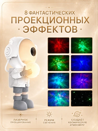 Ночник проектор звездного неба Космонавт (Астронавт), Пульт управления в комплекте, Белый фото 6 Ночник проектор звездного неба Космонавт (Астронавт), Пульт управления в комплекте, Белый фото 6
