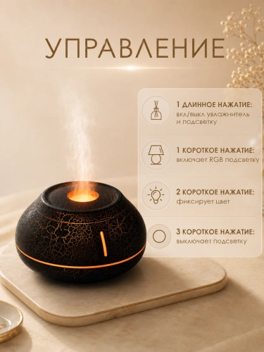 Увлажнитель воздуха ультразвуковой Вулкан круглый с подсветкой, 130 мл, черный фото 4 Увлажнитель воздуха ультразвуковой Вулкан круглый с подсветкой, 130 мл, черный фото 4
