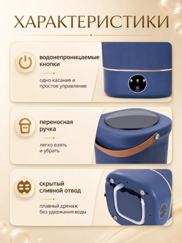 Портативная стиральная машина для одежды, Стиральная машинка с отжимом и сливом, 12 л, Синий фото 6