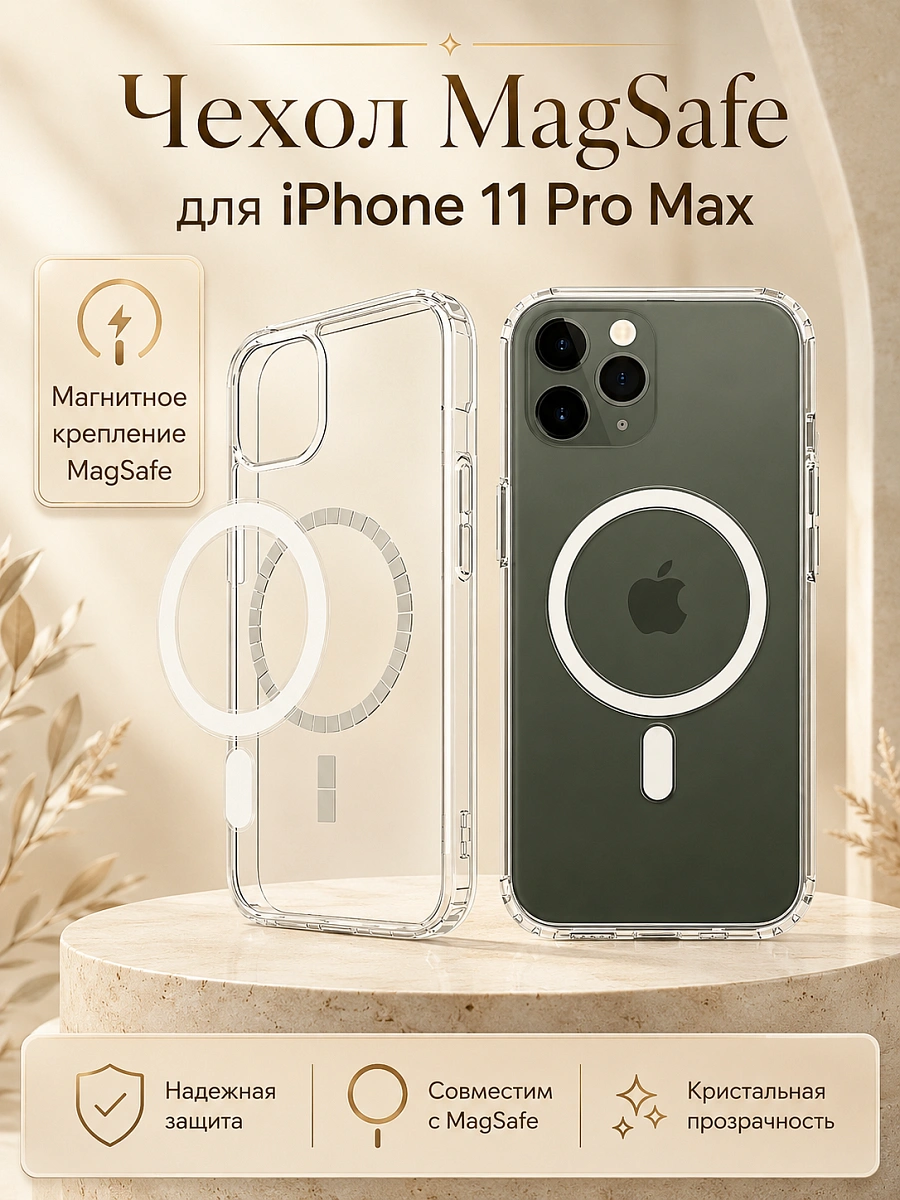 Чехол для iPhone 11 Pro Max с поддержкой MagSafe, противоударный, прозрачный