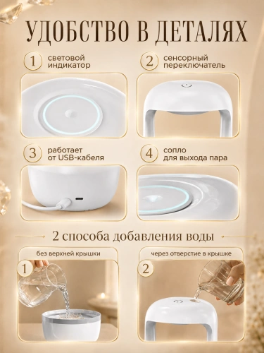 Увлажнитель воздуха ультразвуковой Антигравитационная капля с подсветкой, 500 мл, белый фото 3 Увлажнитель воздуха ультразвуковой Антигравитационная капля с подсветкой, 500 мл, белый фото 3