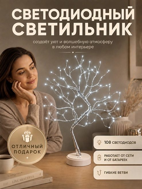 Светильник настольный Cветодиодное дерево, Cветильник ночник Дерево светодиодный, Холодный свет