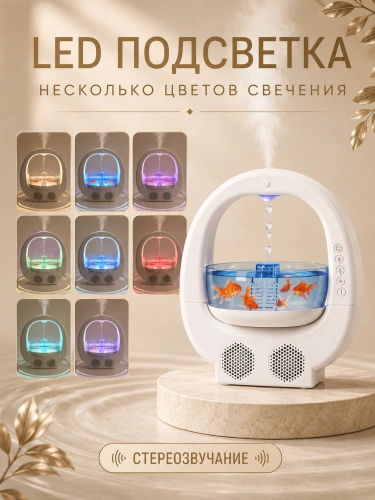 Увлажнитель воздуха ультразвуковой Аквариум с антигравитационными каплями и подсветкой, 650 мл, белый фото 3