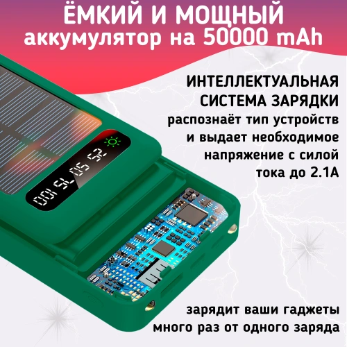 Повербанк 50000mAh, внешний аккумулятор на солнечной батареи для iPhone и Android, Power Bank 4 провода, Зеленый фото 4 Повербанк 50000mAh, внешний аккумулятор на солнечной батареи для iPhone и Android, Power Bank 4 провода, Зеленый фото 4