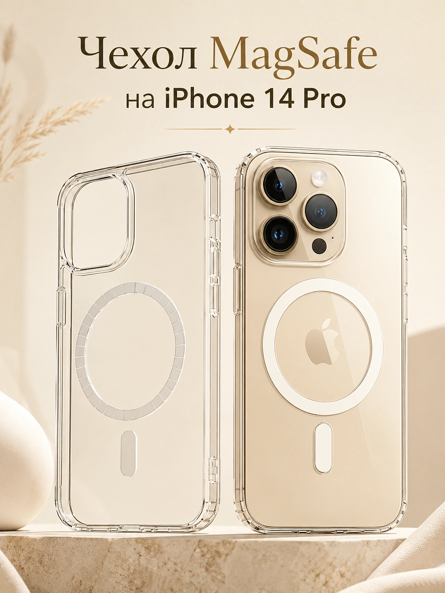 Чехол для iPhone 14 Pro с поддержкой MagSafe, противоударный, прозрачный