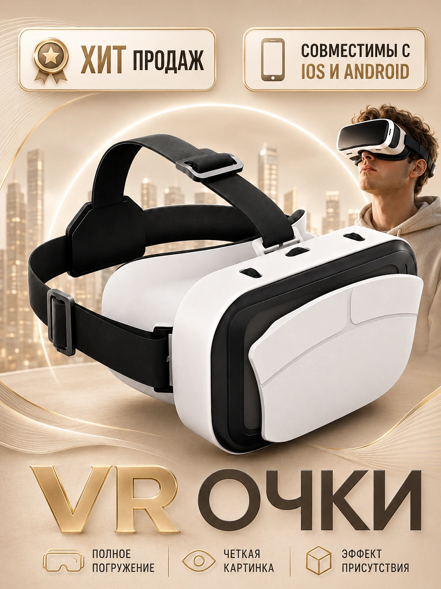 Очки виртуальной реальности для смартфона, 3D игровые очки, VR очки для игр на телефоне Android или iPhone, Белый