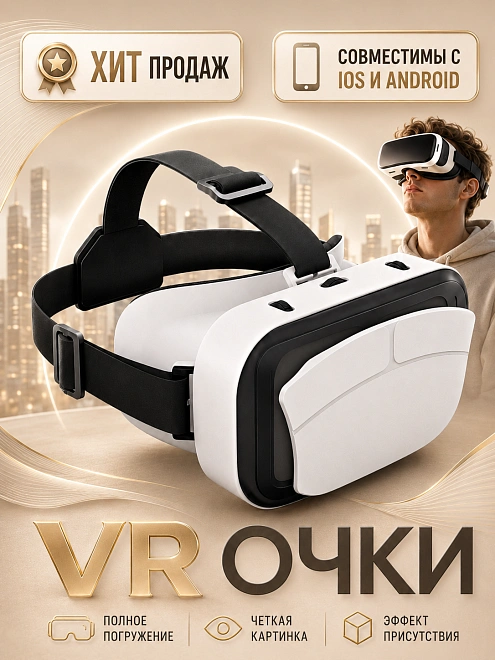 Очки виртуальной реальности для смартфона, 3D игровые очки, VR очки для игр на телефоне Android или iPhone, Белый