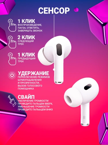 A-Pods Pro 2 – беспроводные наушники с активным шумоподавлением ANC, глубоким басом, влагозащитой IPX4 и кейсом-зарядкой фото 5