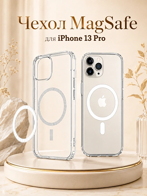 Чехол для iPhone 13 Pro с поддержкой Магсейф, противоударный, прозрачный