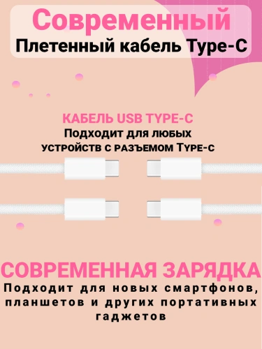 Кабель Type-C - Type-C плетенный для айфона 2шт, iPhone 15 Pro Max, Pro, Plus, iPad, AirPods, Android, 1 метр фото 2 Кабель Type-C - Type-C плетенный для айфона 2шт, iPhone 15 Pro Max, Pro, Plus, iPad, AirPods, Android, 1 метр фото 2