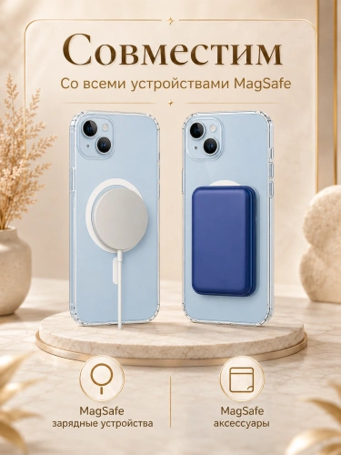 Чехол для iPhone 15 Plus с поддержкой MagSafe, противоударный, прозрачный фото 3 Чехол для iPhone 15 Plus с поддержкой MagSafe, противоударный, прозрачный фото 3