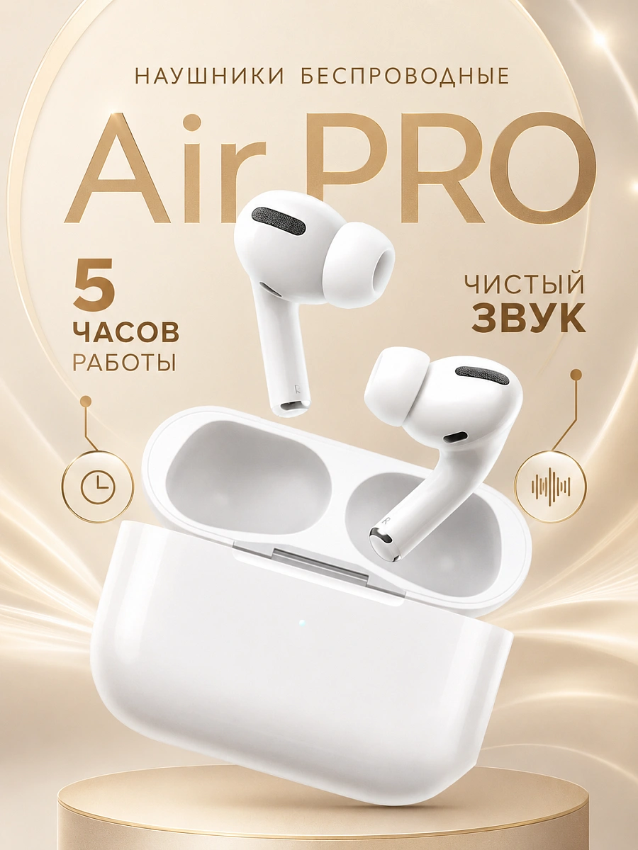 Беспроводные наушники A.Pods PRO, шумоподавление, сменные амбушюры, белые