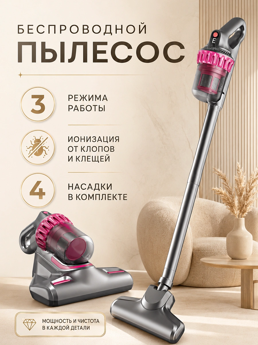 Пылесос вертикальный, Ручной, Беспроводной пылесос для уборки дома, Офиса, Машины, Фиолетовый/Серый
