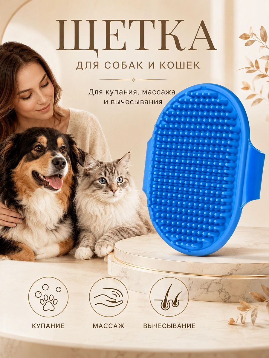 Щетка массажная для кошек и собак, силиконовая щетка для вычесывания шерсти домашних животных, синий