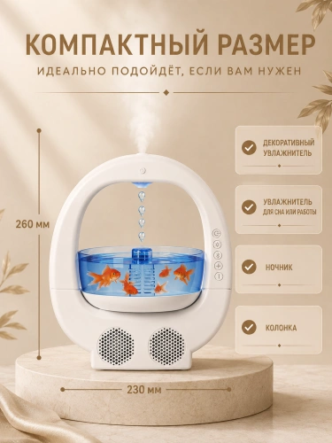 Увлажнитель воздуха ультразвуковой Аквариум с антигравитационными каплями и подсветкой, 650 мл, белый фото 4