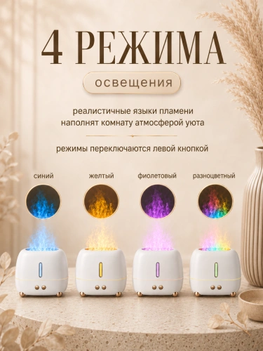 Увлажнитель воздуха ультразвуковой FLAME с эффектом пламени и аромадиффузором, 250 мл, белый фото 4 Увлажнитель воздуха ультразвуковой FLAME с эффектом пламени и аромадиффузором, 250 мл, белый фото 4