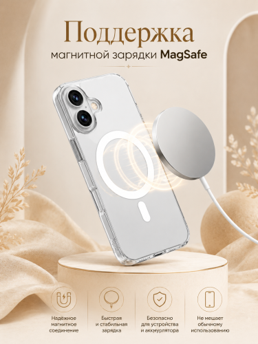 Защитный чехол для iPhone 16 Plus с поддержкой Магсейф, противоударный, прозрачный фото 2
