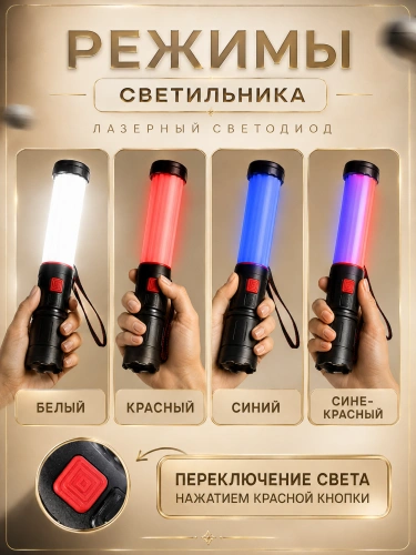 Фонарь светильник ручной аккумуляторный с магнитом и зумом, 7 режимов, черный фото 5