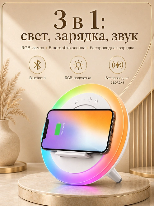 Ночник-Колонка RGB, с Bluetooth, настольная установка, LED, встроенный динамик