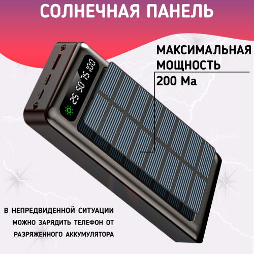 Повербанк 50000mAh, внешний аккумулятор на солнечной батареи для iPhone и Android, Power Bank 4 провода, Черный фото 7