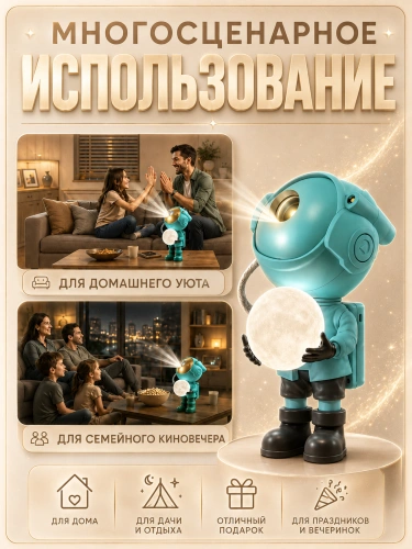 Ночник проектор звездного неба Космонавт (Астронавт), Пульт управления в комплекте, Бирюзовый фото 7 Ночник проектор звездного неба Космонавт (Астронавт), Пульт управления в комплекте, Бирюзовый фото 7