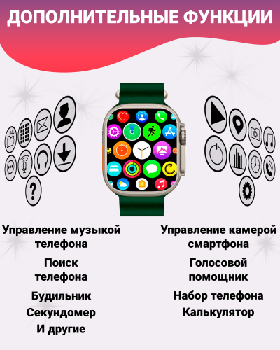 Смарт часы Ultra 2 MAX, Умные часы PREMIUM Smart Watch AMOLED наручные мужские и женские, Зеленый фото 5 Смарт часы Ultra 2 MAX, Умные часы PREMIUM Smart Watch AMOLED наручные мужские и женские, Зеленый фото 5