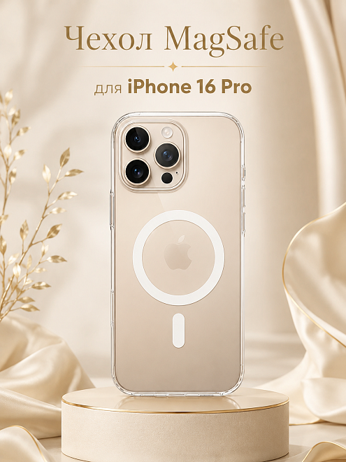 Защитный чехол для iPhone 16 Pro с поддержкой Магсейф, противоударный, прозрачный