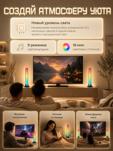 Светодиодный светильник, LED лампы, RGB для зоны гейминга, подсветка рабочего места Sky NEON, управление с телефона фото 2