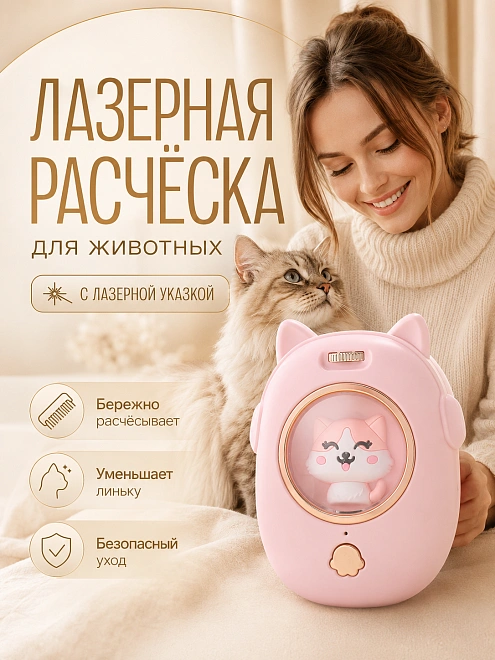 Щетка с лазерной указкой для кошек и собак, расческа для домашних животных, массажная щетка для расчесывания животных, розовый
