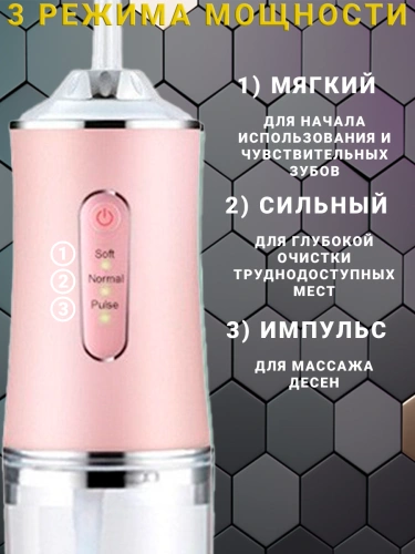 Ирригатор для полости рта и зубов для зубов, 4 сменных насадок, 3 режимов для чистки зубов и брекетов языка, розовый фото 2 Ирригатор для полости рта и зубов для зубов, 4 сменных насадок, 3 режимов для чистки зубов и брекетов языка, розовый фото 2