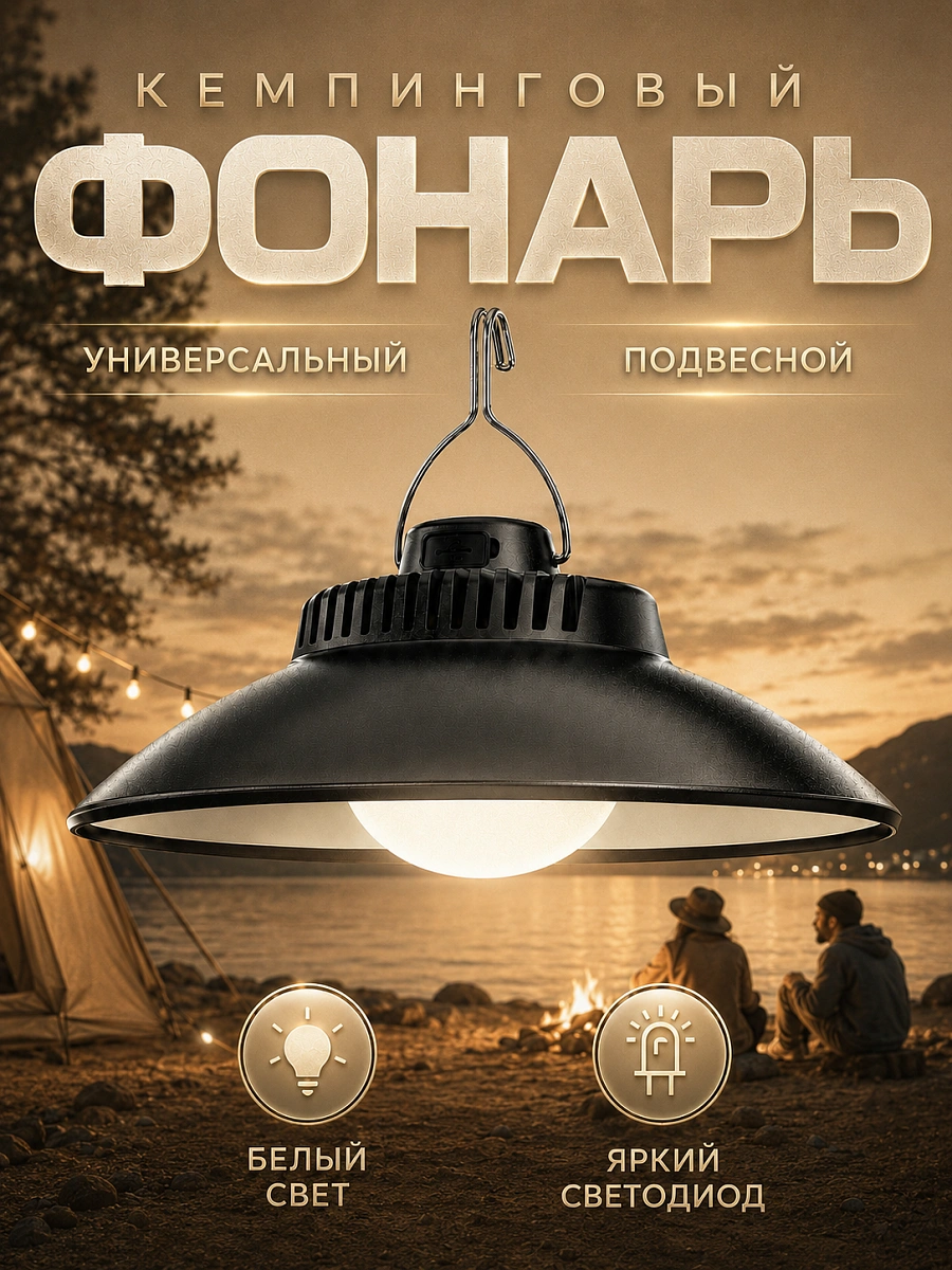 Лампа-фонарь аккумуляторная для палатки и дачи, подвесная, зарядка USB