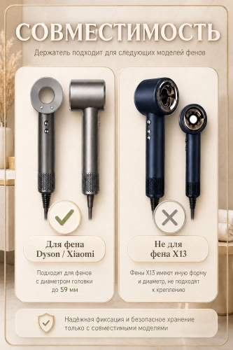 Держатель настенный для фена Dyson, Полка с органайзером для ванной, Cушилка для рук, Серебристый фото 7