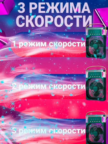 Мини вентилятор, увлажнитель воздуха, аромадиффузор, кондиционер портативный с таймером сна и ночной подсветкой зеленый фото 4