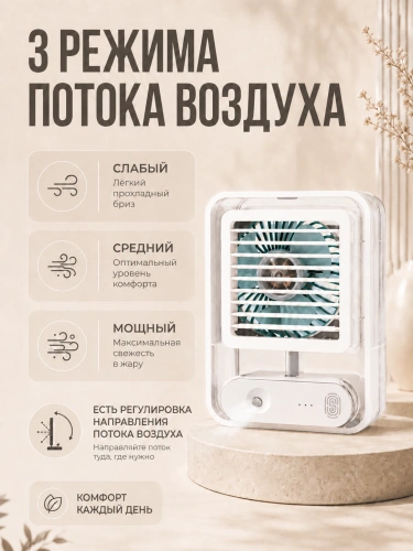 Мини-кондиционер беспроводной, Портативный вентилятор с водяным охлаждением, Белый фото 3