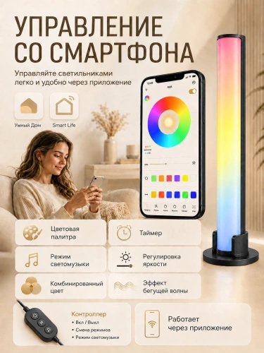 Светодиодный светильник, LED лампы, RGB для зоны гейминга, подсветка рабочего места Sky NEON, управление с телефона фото 3