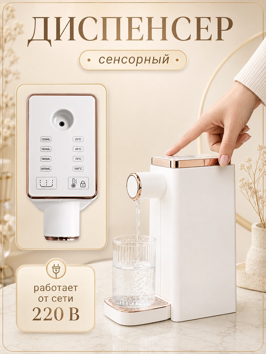 Диспенсер для воды, Электрический чайник, Термопот с сенсорным управлением, Белый