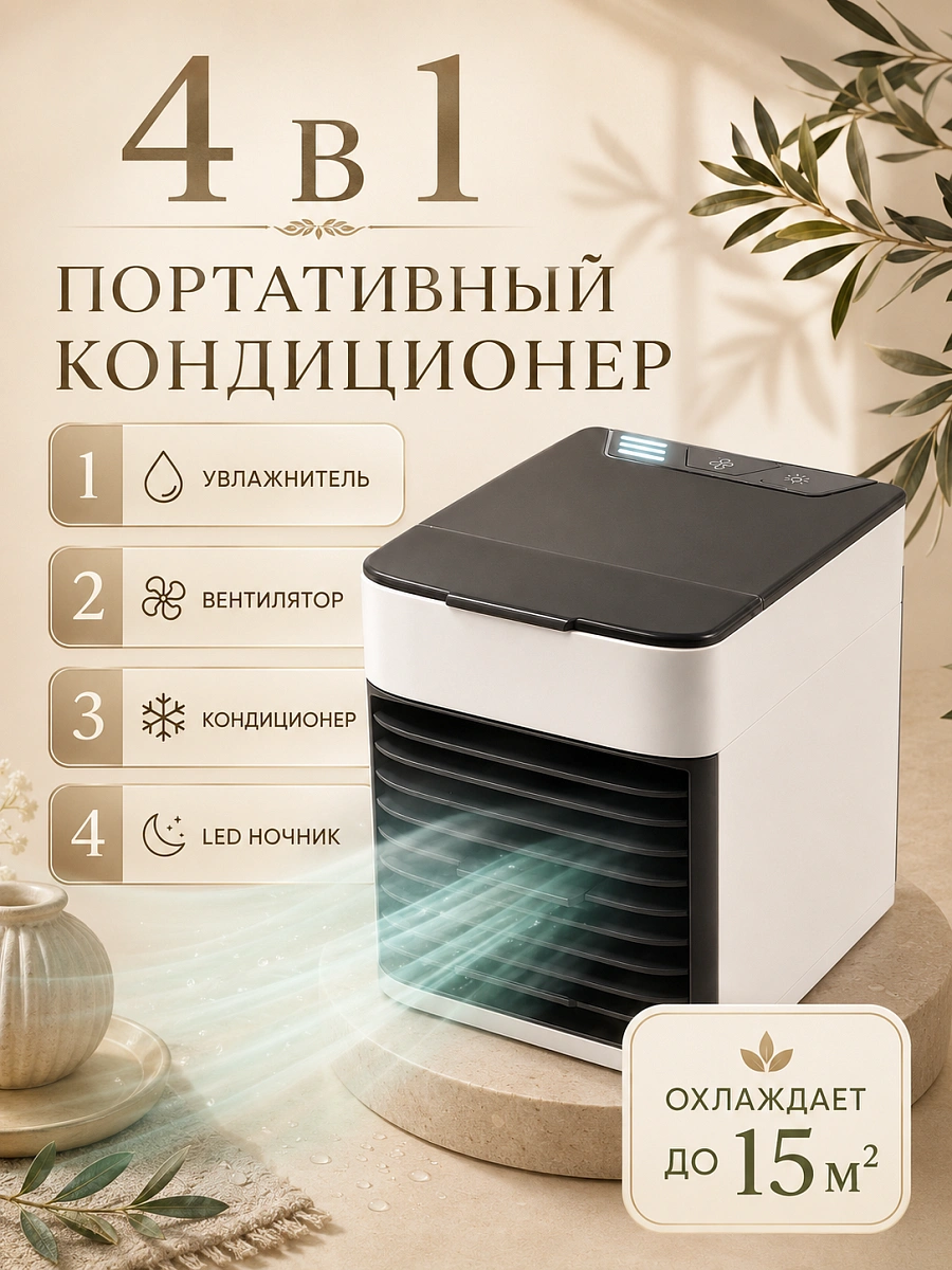 Мини-кондиционер настольный 2X ULTRA, охладитель воздуха с увлажнением, 3 скорости, белый