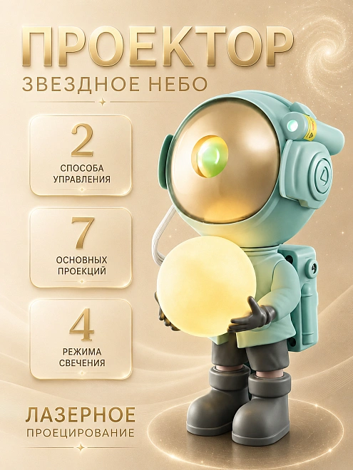 Ночник проектор звездного неба Космонавт (Астронавт), Пульт управления в комплекте, Мятный