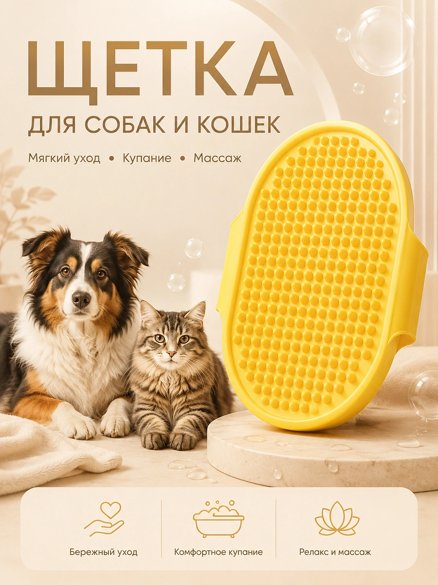 Щетка массажная для кошек и собак, силиконовая щетка для вычесывания шерсти домашних животных, желтый