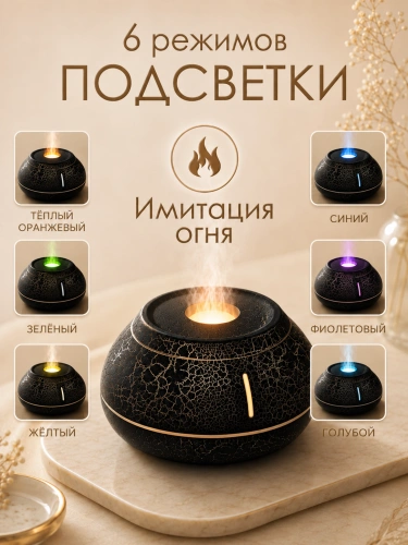 Увлажнитель воздуха ультразвуковой Вулкан круглый с подсветкой, 130 мл, черный фото 2 Увлажнитель воздуха ультразвуковой Вулкан круглый с подсветкой, 130 мл, черный фото 2