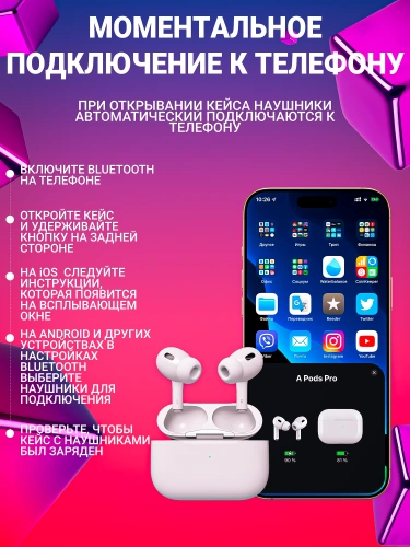 A-Pods Pro 2 – беспроводные наушники с активным шумоподавлением ANC, глубоким басом, влагозащитой IPX4 и кейсом-зарядкой фото 6